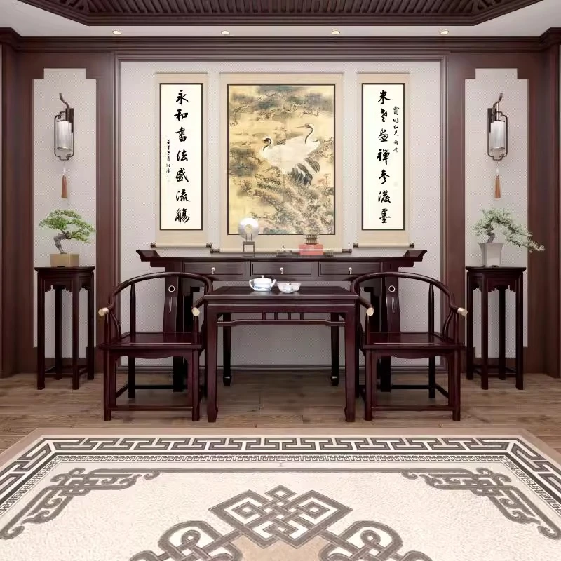 中堂六件套实木新中式供桌香案台家用客厅农村堂屋家具八仙桌条几