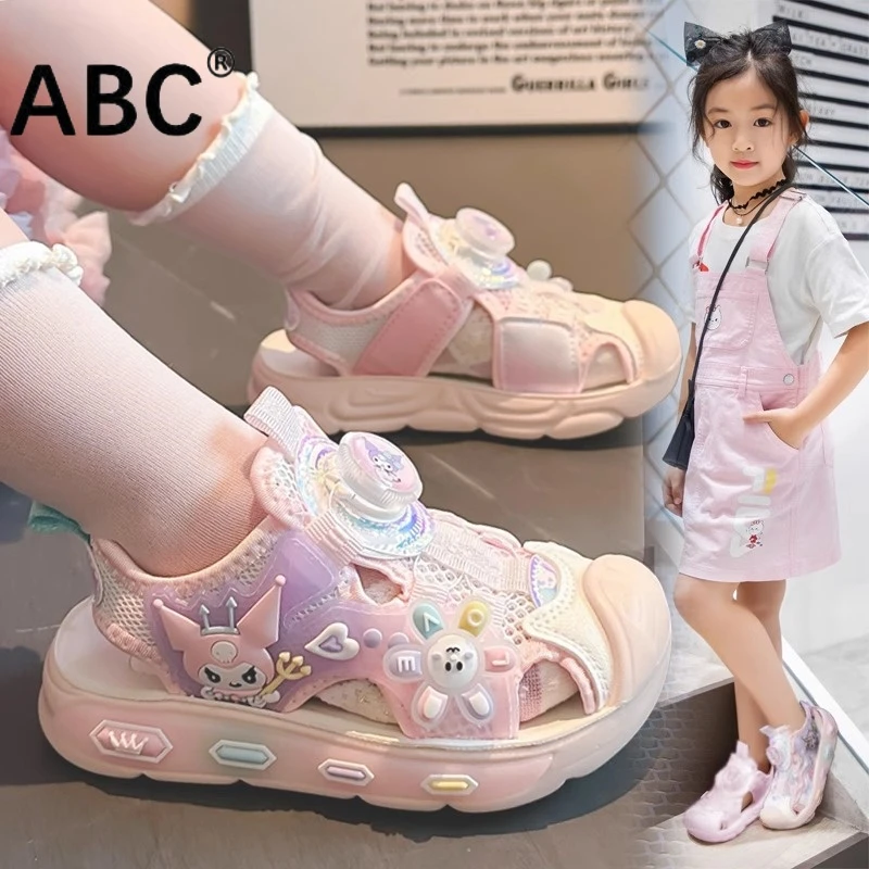 ABC女童包头凉鞋2025夏新款库洛米女孩旋转扣防踢沙滩鞋软底凉鞋