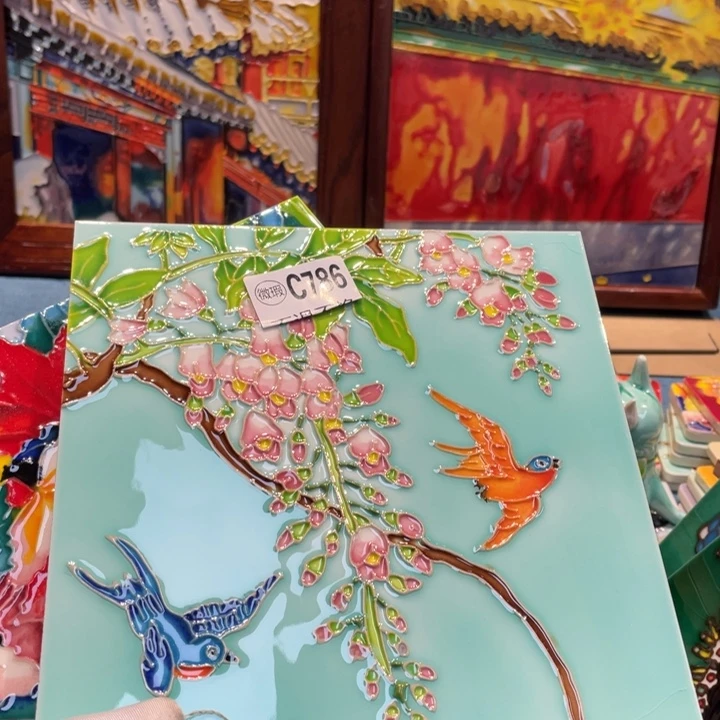 陶瓷水**兰非遗手工，三彩瓷板画