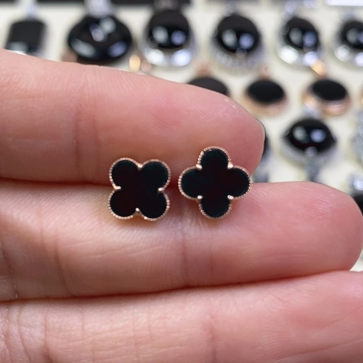 翡翠耳饰18K金镶嵌缅甸天然翡翠墨翠