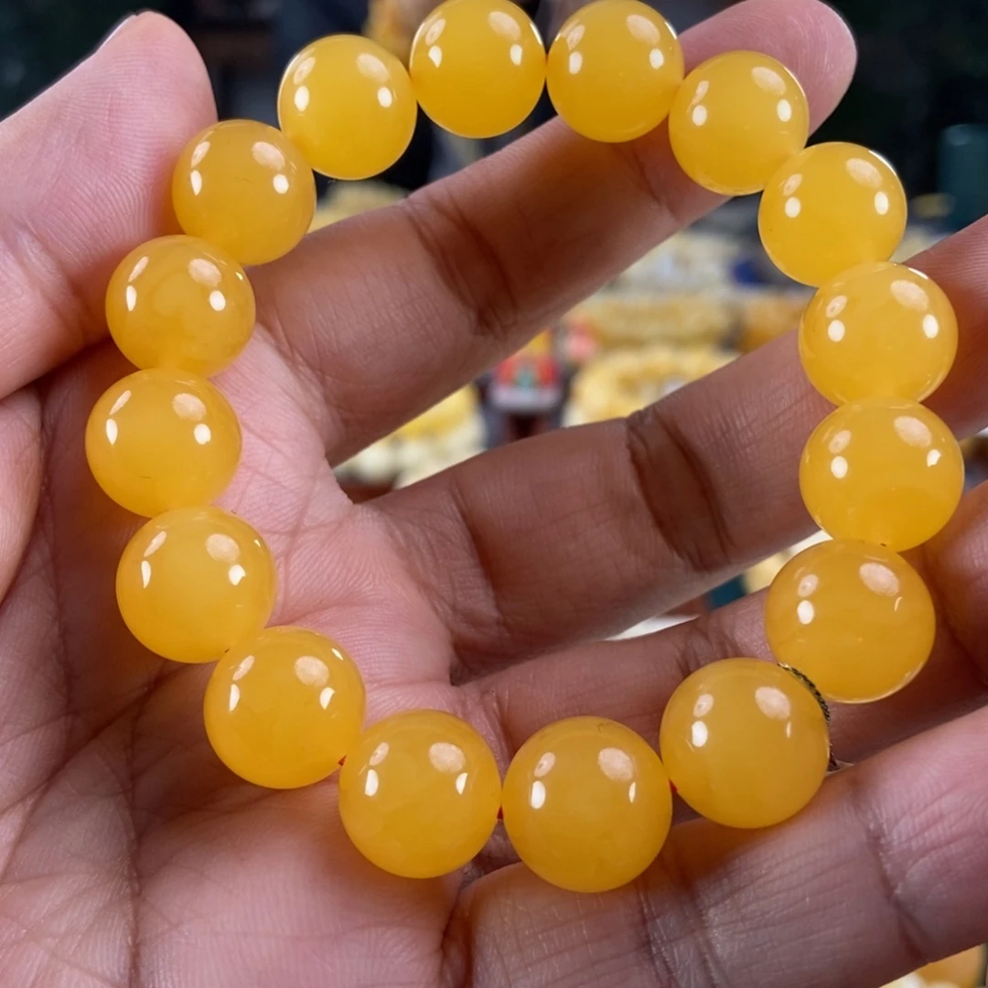 琥珀未镶嵌珠宝奇石13鸡油红同料串，20.8