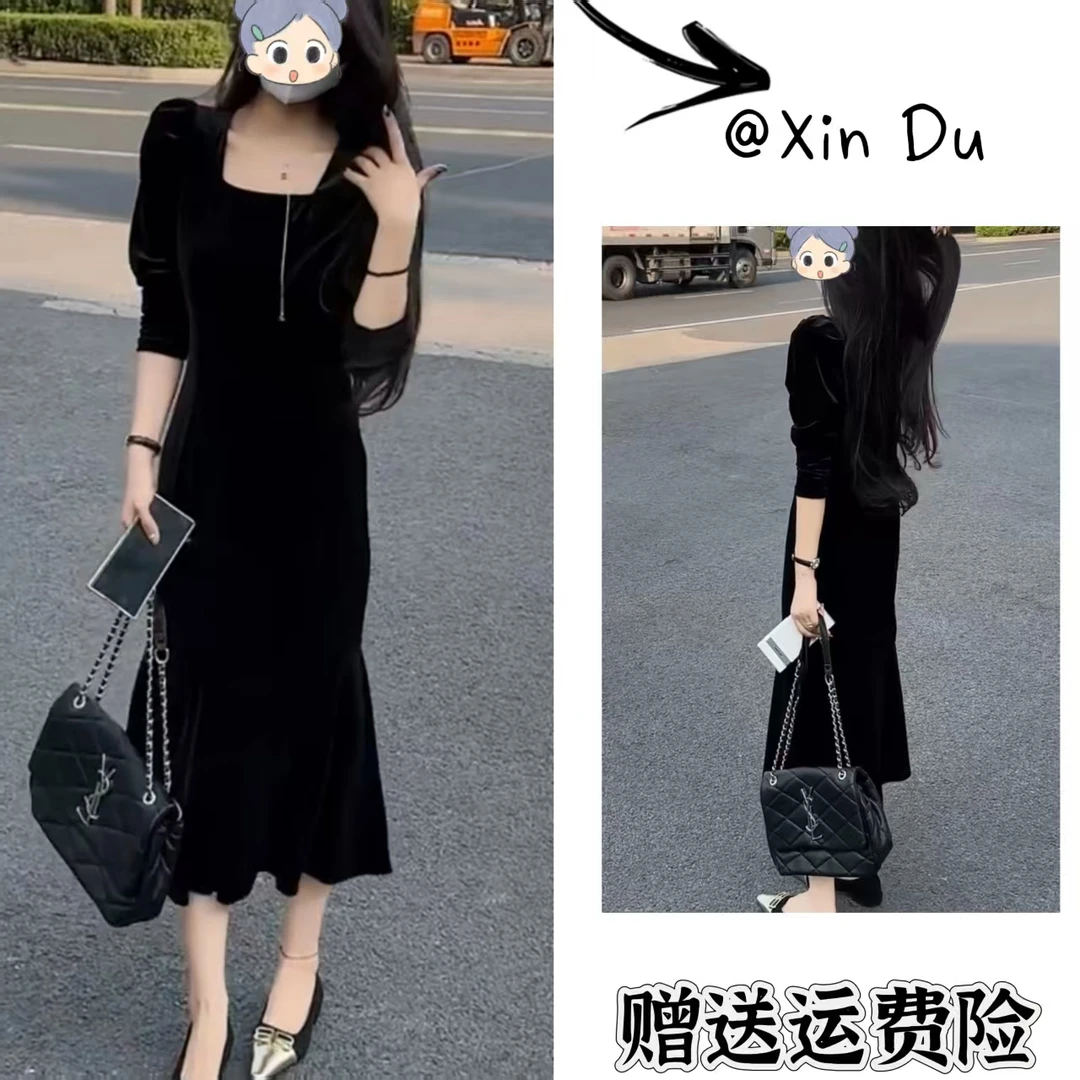 2025秋季新款时尚显瘦气质女士网红洋气连衣裙百搭款D23576