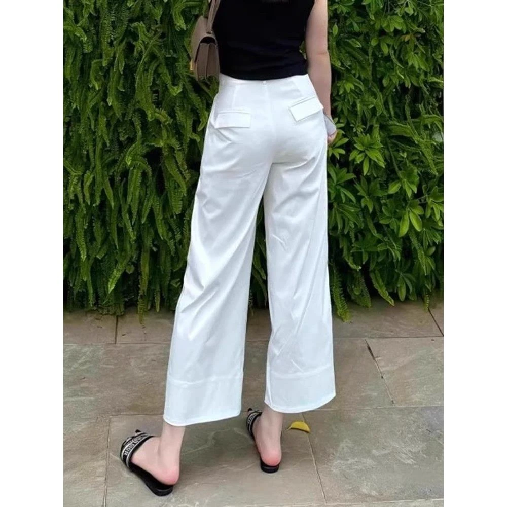 白色西装阔腿休闲裤子女夏季2025年新款小个子高腰遮跨直筒九分裤