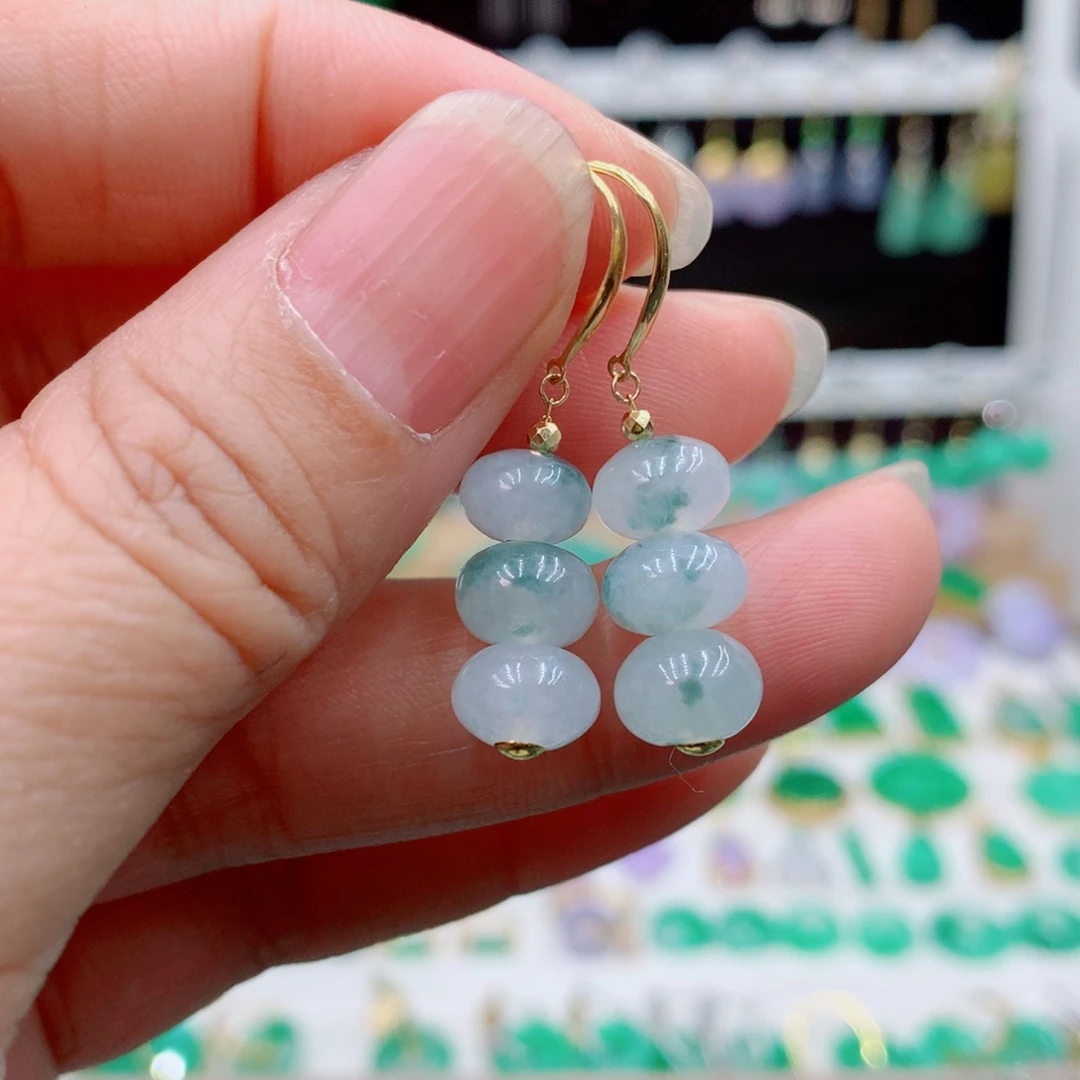 翡翠耳饰18K金镶嵌的