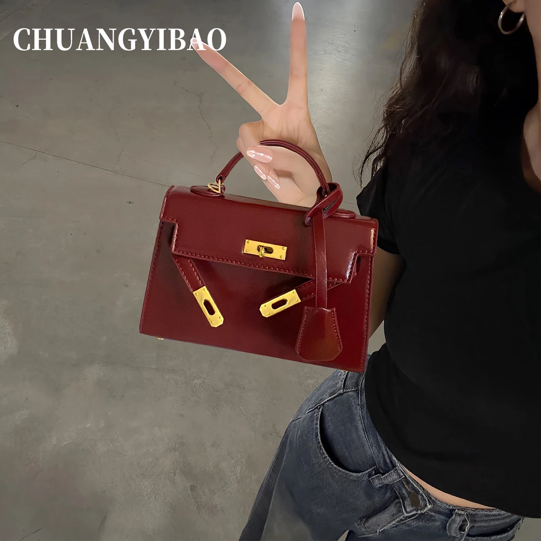 红色精致超火凯莉包包女式2025新款潮秋冬轻奢小众高级感斜挎婚包
