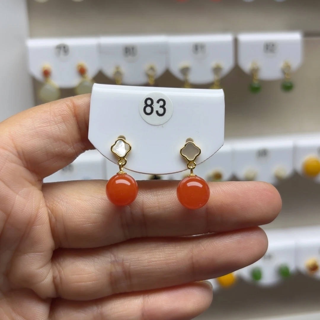 南红玛瑙银S925镶嵌耳饰