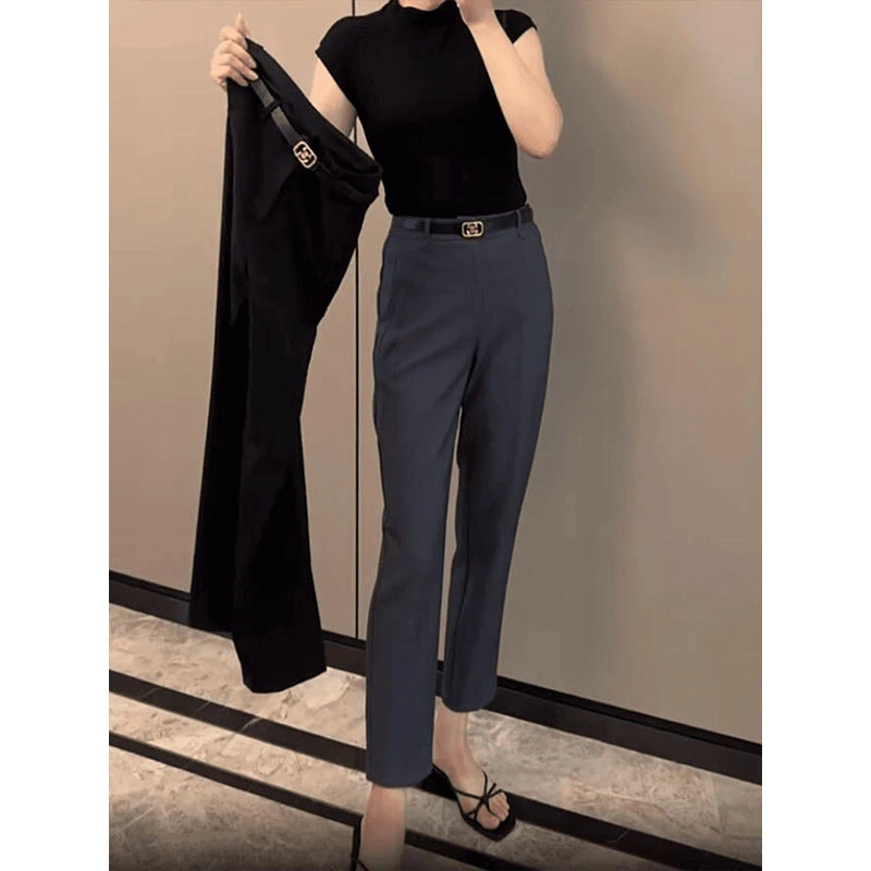 2025秋冬新款大码直筒休闲西装裤女小个子高腰弹力显瘦遮肉烟管裤