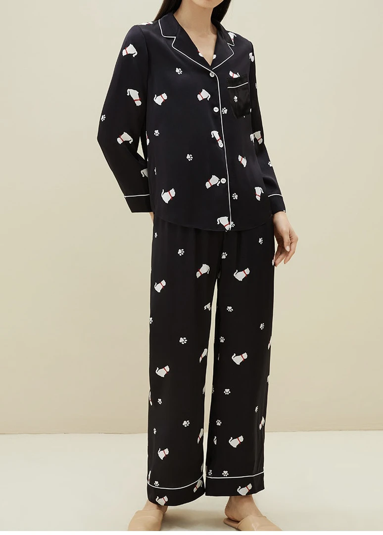 桑蚕丝品牌尾货女士睡衣，金家剪标长袖印花