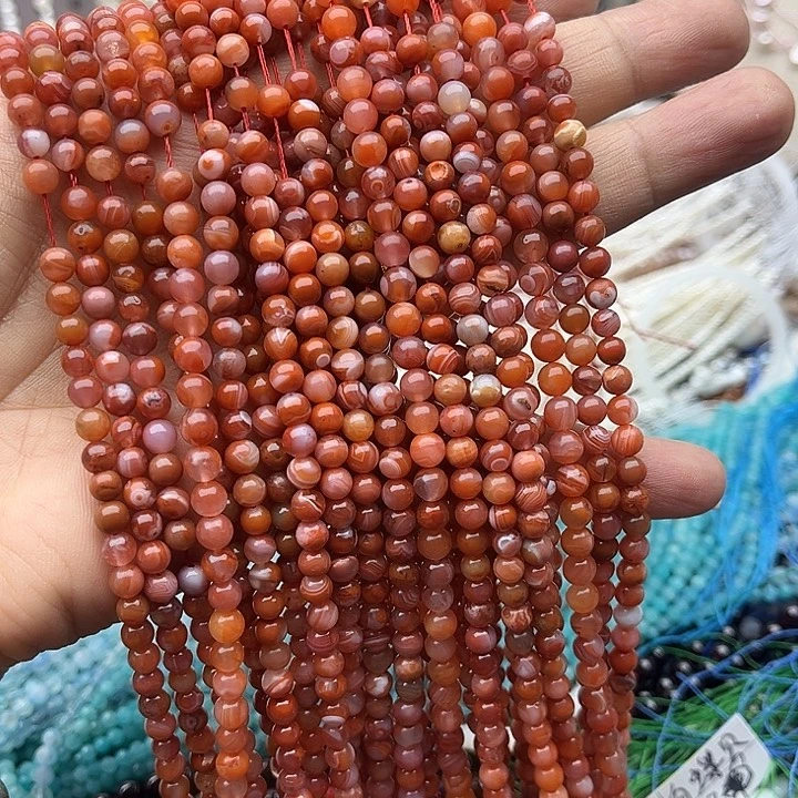 玛瑙/玉髓未镶嵌珠宝半成品一条4.5mm左右飘花南红