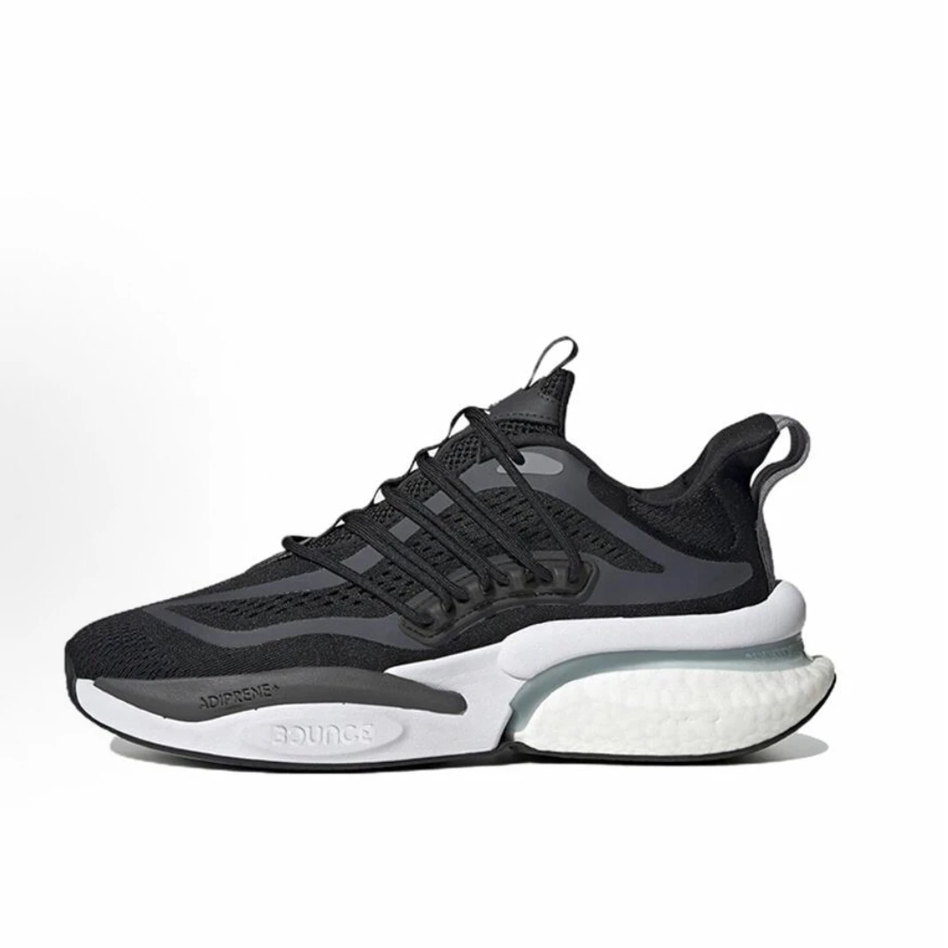 adidas 舒适潮流减震 低帮 训练跑步鞋 男款 黑白HP2758