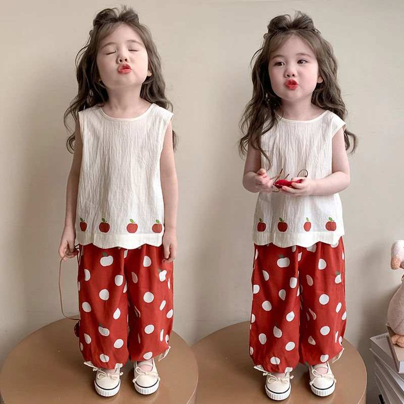 女童夏装套装2025新款洋气女宝夏季可爱印花背心休闲薄款防蚊裤