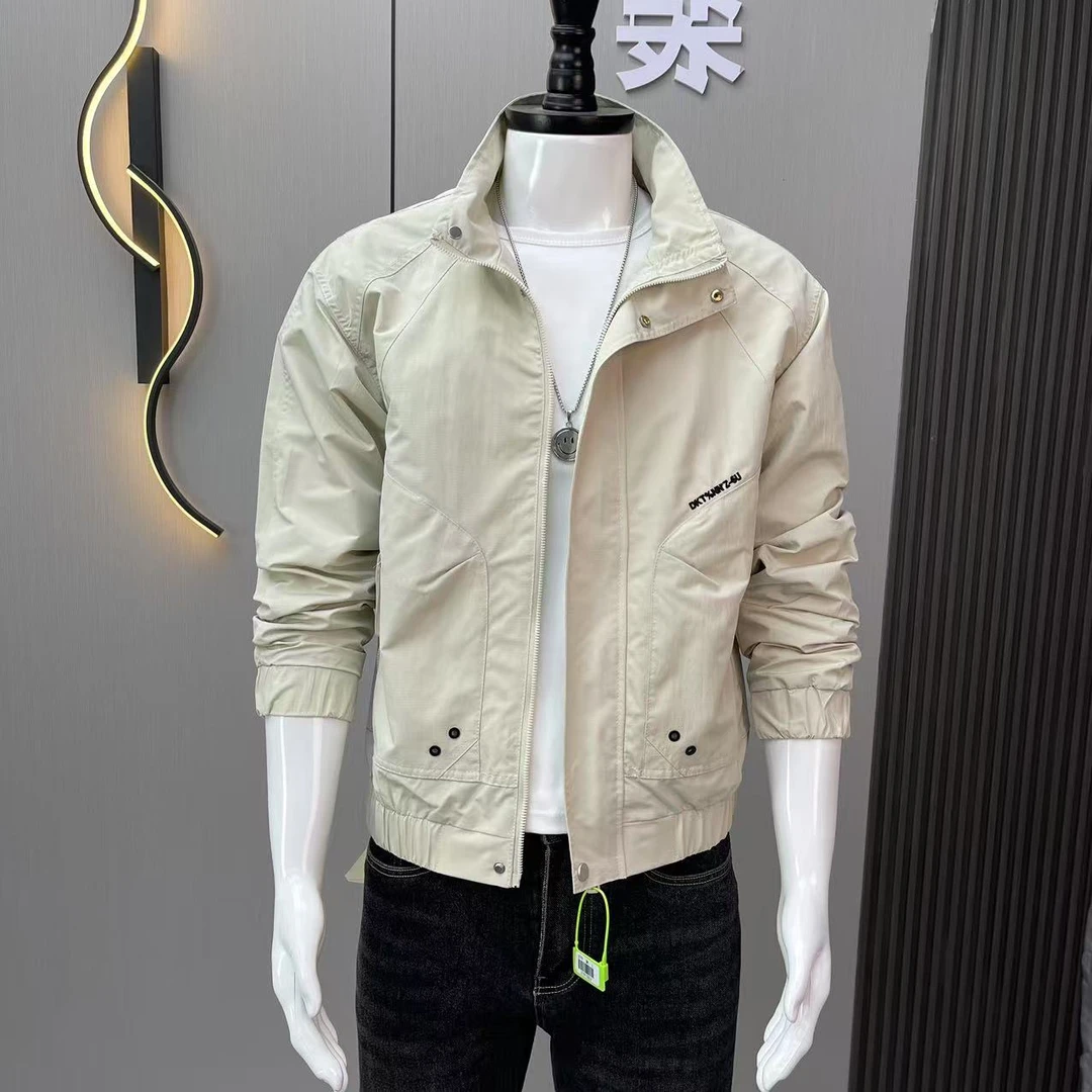 男士立领外套春秋季男装上衣字母刺绣褂子2025新款潮流百搭夹克衫