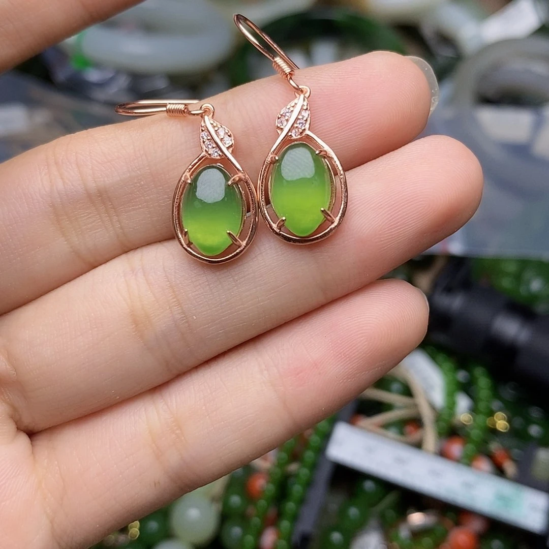 和田玉银S925镶嵌耳饰