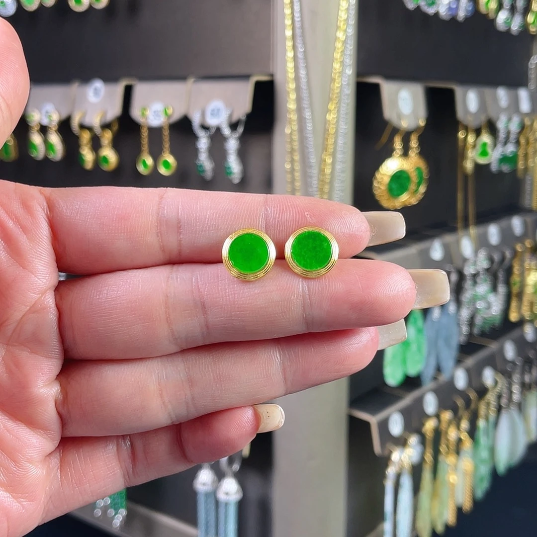 翡翠银S925镶嵌耳饰缅甸A货