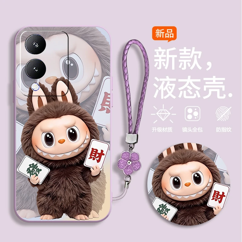 适用vivoY36s手机壳vovoy36s创意发财拉布布镜头全包液态硅胶软壳