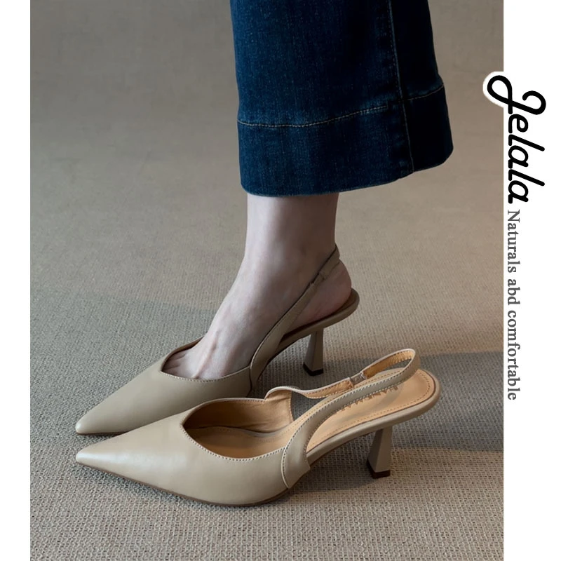 JELALA·尖头浅口单鞋女夏季2024新款法式复古百搭软皮高跟鞋D61