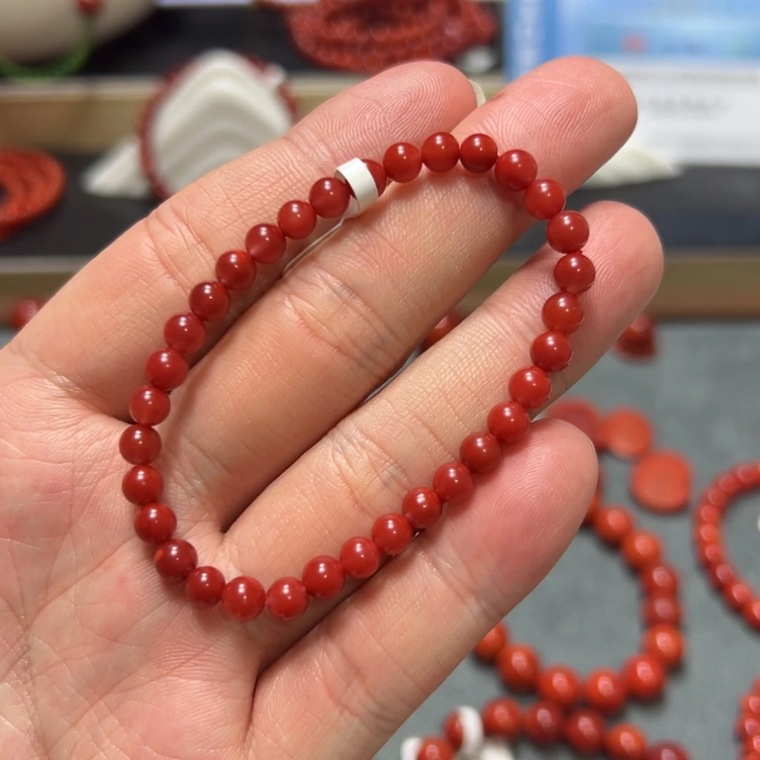 南红玛瑙未镶嵌手串头货玫锦红高玉化约5.3mm