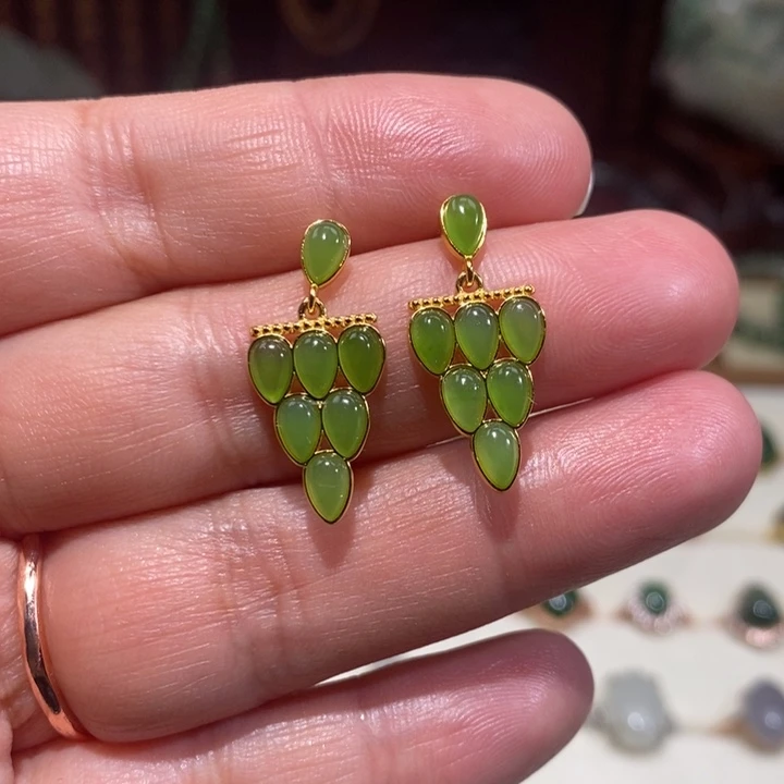 和田玉银S925镶嵌耳饰