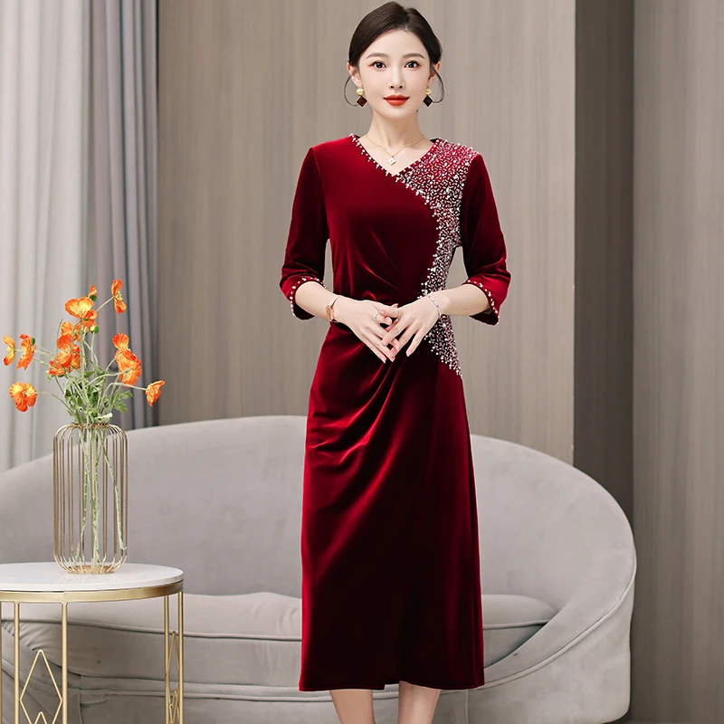 十一结婚喜婆婆婚宴装秋季改良旗袍显瘦高贵婚礼服妈妈连衣裙女