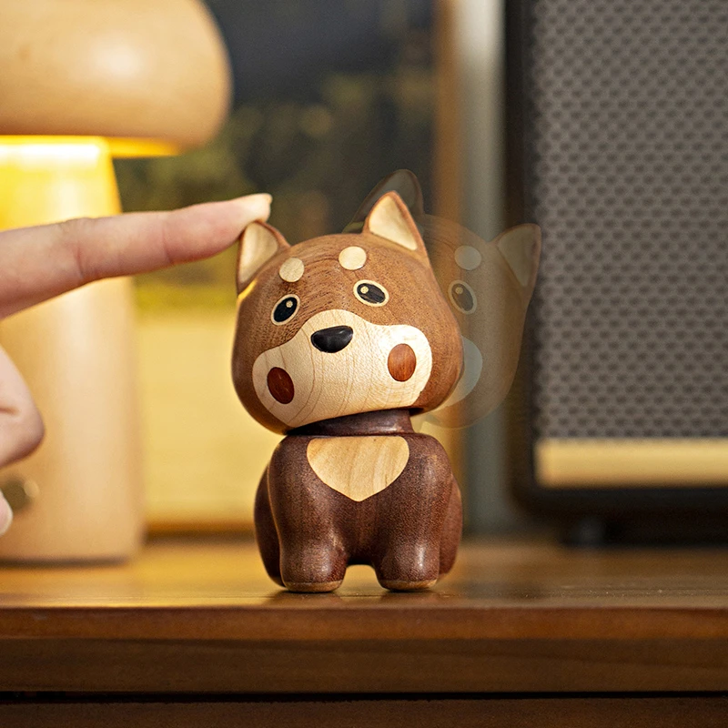 乌檀木实木柴犬车载摇头摆件
