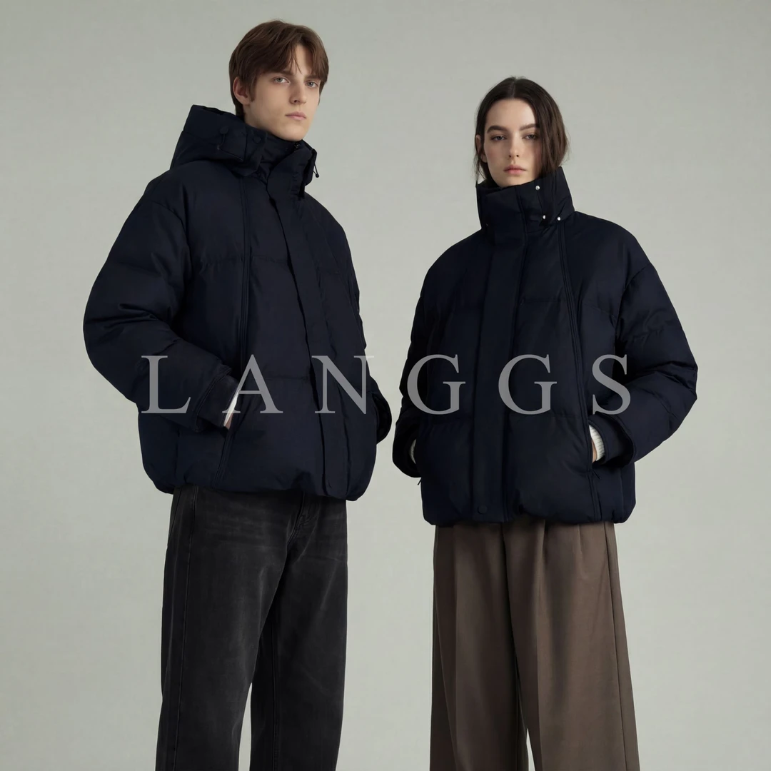 LANGGS&鸣谷『黑武士3.0』25冬季升级版兔毛内里连帽羽绒服-FW54155