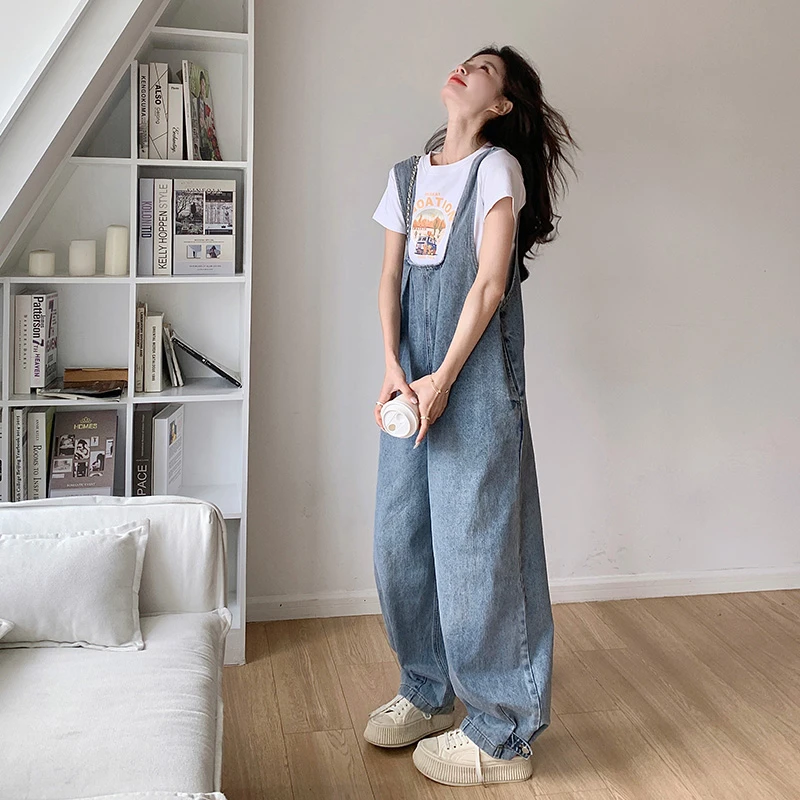 可盐可甜牛仔背带裤女春夏2025新款韩系减龄超好看宽松显瘦阔腿裤