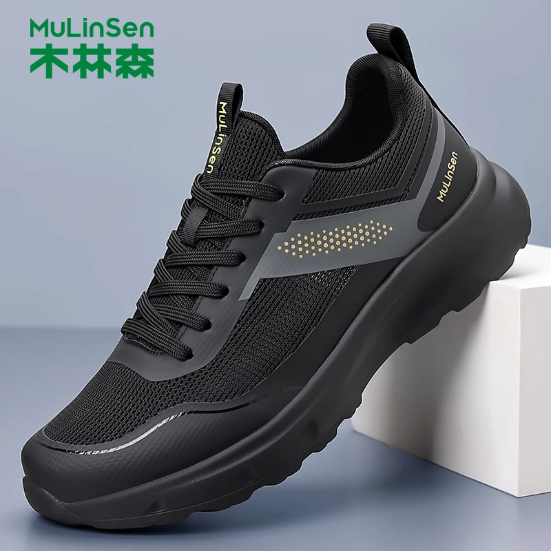 木林森新款男士夏季系带素面网面鞋网面秋季跑步百搭透气软底防滑