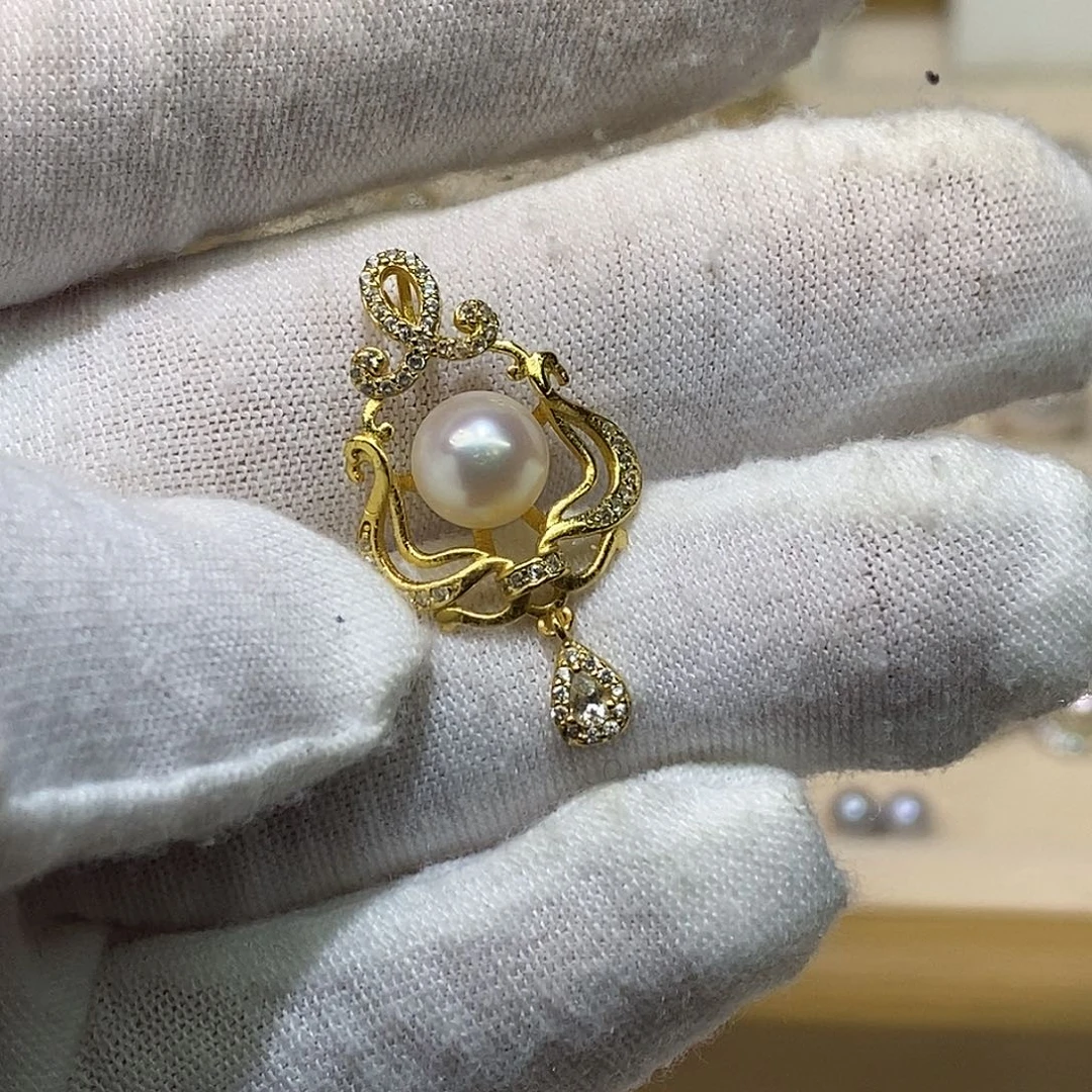 海水珍珠颈饰银S925镶嵌7-8