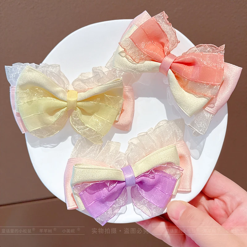 女童蝴蝶结发夹儿童不伤发蕾丝发卡小女孩碎发整理超仙可爱头发饰