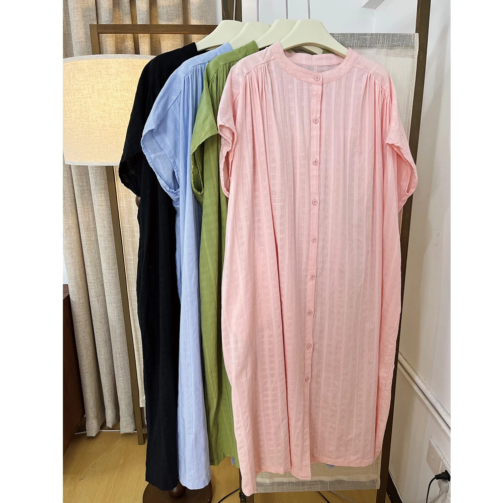 无若服饰 日系夏季新款多色提花文艺宽松加大连衣裙