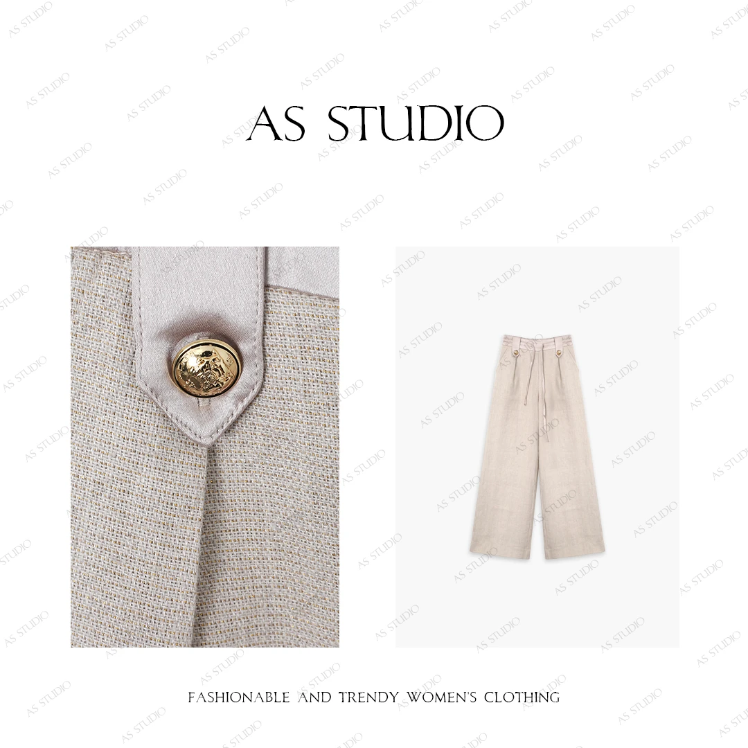 【AS旧金山】25新法式金丝麻小香撞色醋酸腰头休闲裤AS25CKU3297