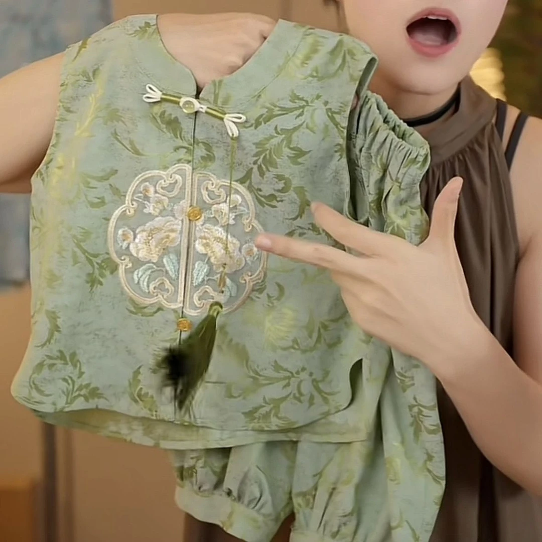 儿童夏季薄款国风套装宝宝新中式汉服唐装二件套男女童休闲衣服潮