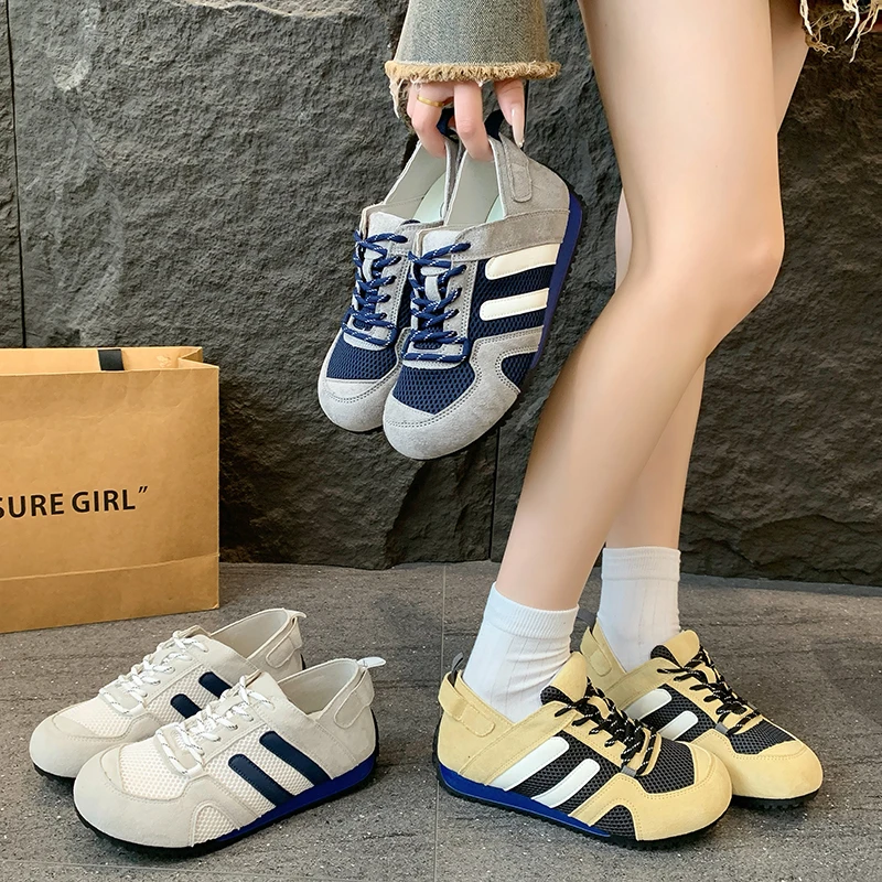 2025年新款小众设计感德训鞋女夏透气网面拼色户外徒步休闲阿甘鞋