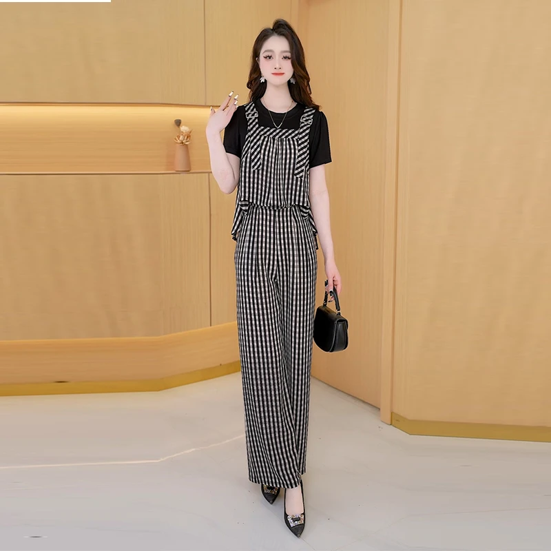 【两件套】夏季新款时尚套装气质短袖洋气休闲收腰显瘦减龄女装套裤