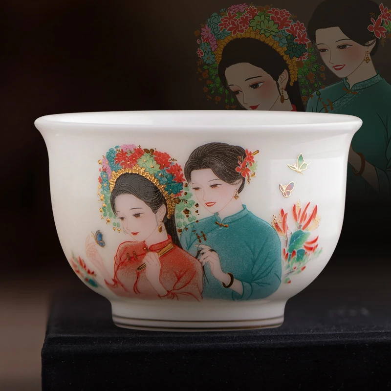 徐建勇原创 簪花莲花杯 主人杯 个人杯 白瓷杯 簪花围