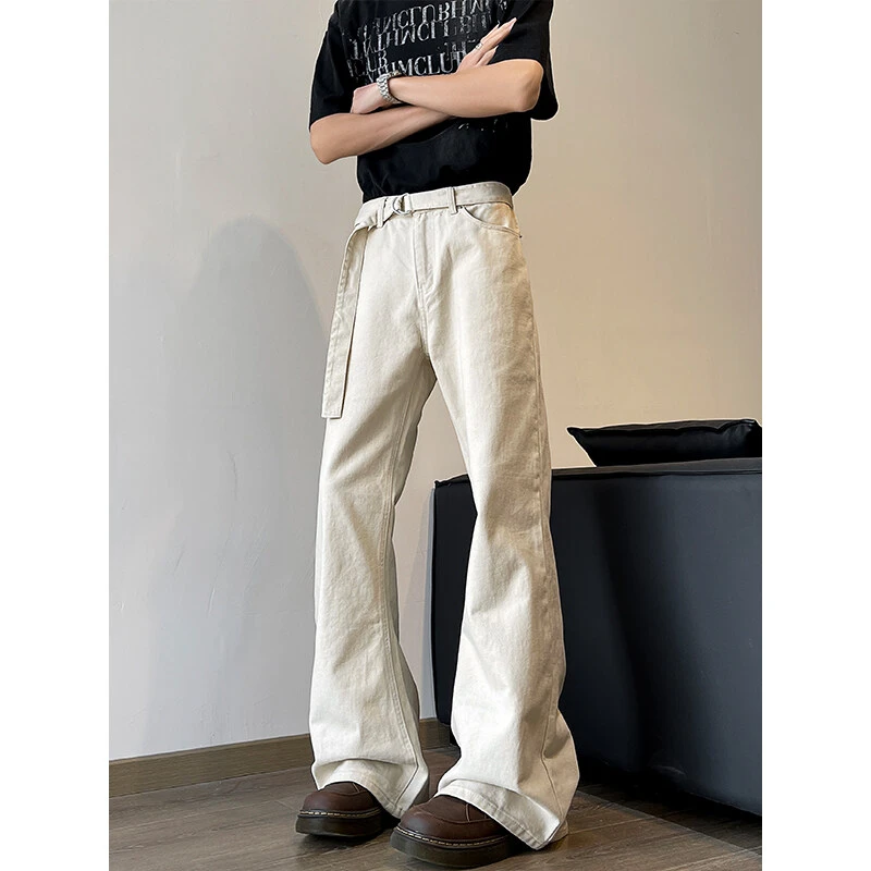 飘带休闲裤弯刀微喇牛仔裤男春秋痞帅cleanfit直筒裤子美式高街风