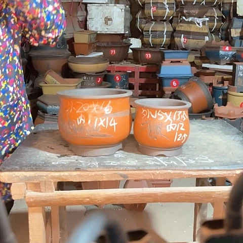 紫砂花盆金鱼缸盆两只