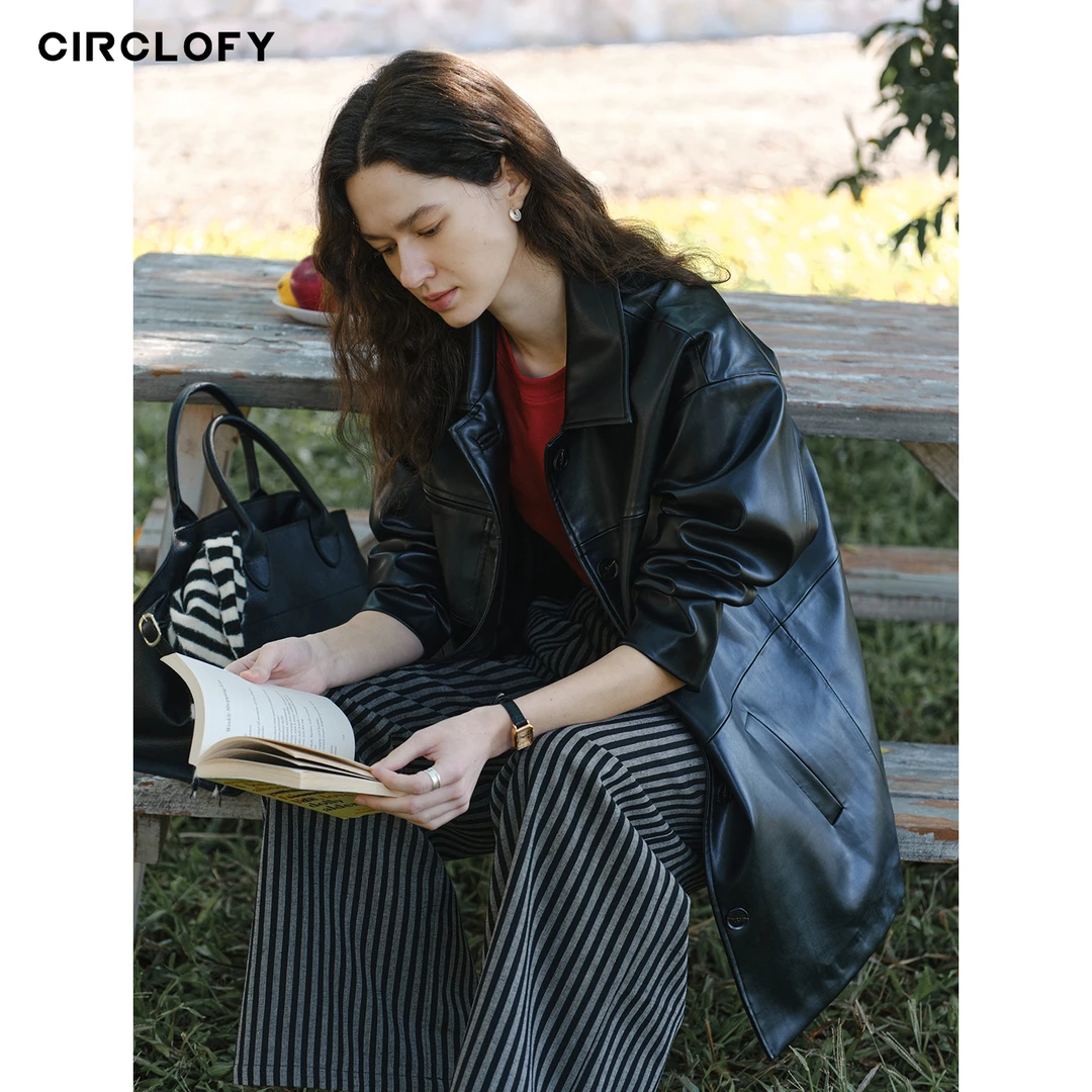 CIRCLOFY瑟夕 巴恩风简约黑色显瘦通勤皮衣夹克外套CIVA712804