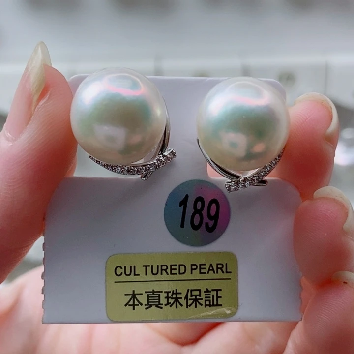 耳饰银S925镶嵌淡水珍珠13+A