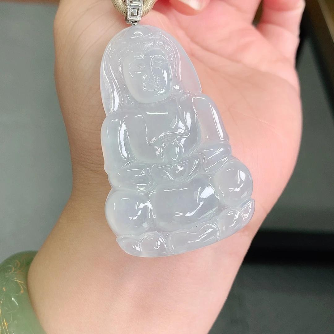 翡翠18K金镶嵌颈饰冰胶大观音60-40-6.2如