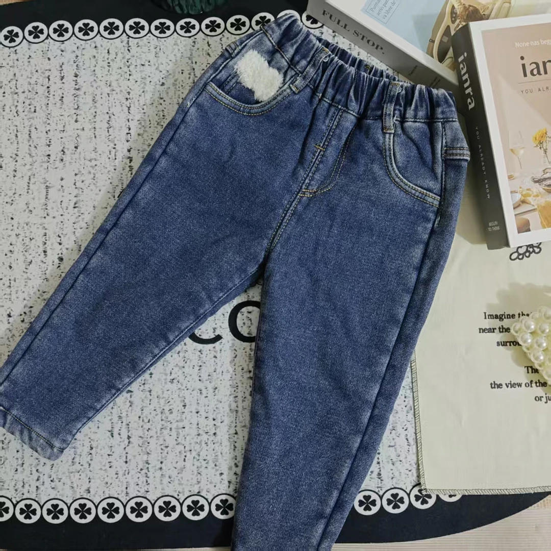 M20女童冬款加绒洋气牛仔裤