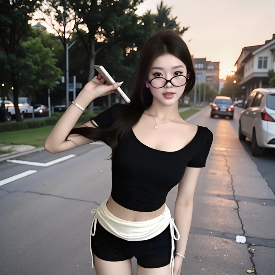 黑色修身短款短袖T恤女夏季辣妹打底衫紧身显瘦百搭+短裤露肩短袖