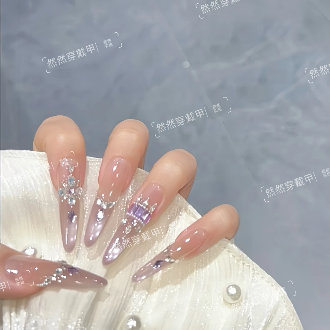 【紫皇冠】纯手工穿戴甲碎钻显白气质高级可重复佩戴