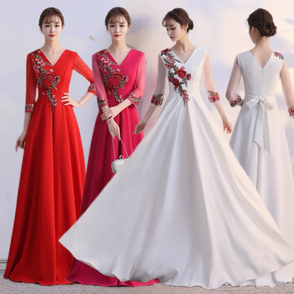 大合唱演出服长裙成人礼服2025新款夏中老年表演服女中袖舞蹈服装