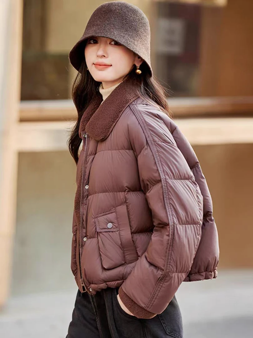 蚕物2024新款时尚连帽气质加厚保暖90鹅绒羽绒服外套H186彭彭