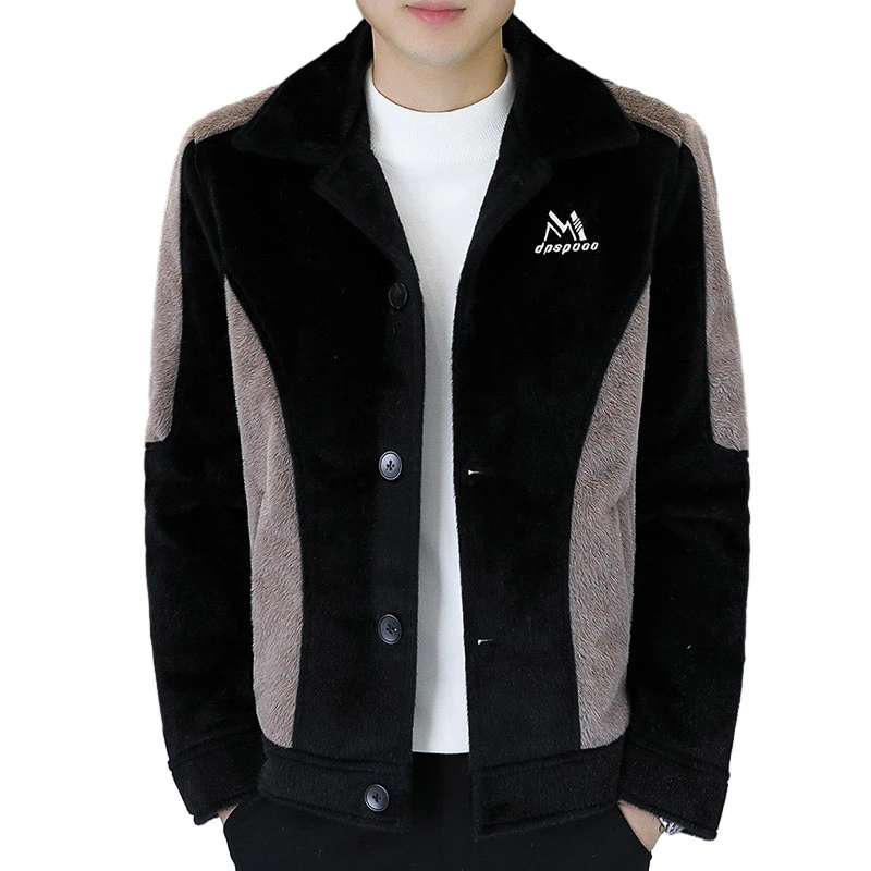 加厚保暖风衣短款外套加绒青年夹克翻领春秋季男士潮流男装水貂绒
