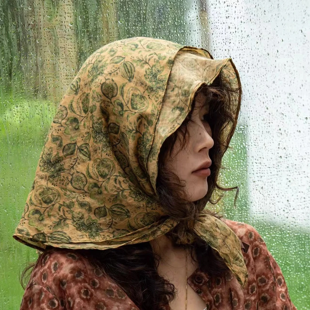 疯子张原创设计苎麻印花三角巾08497