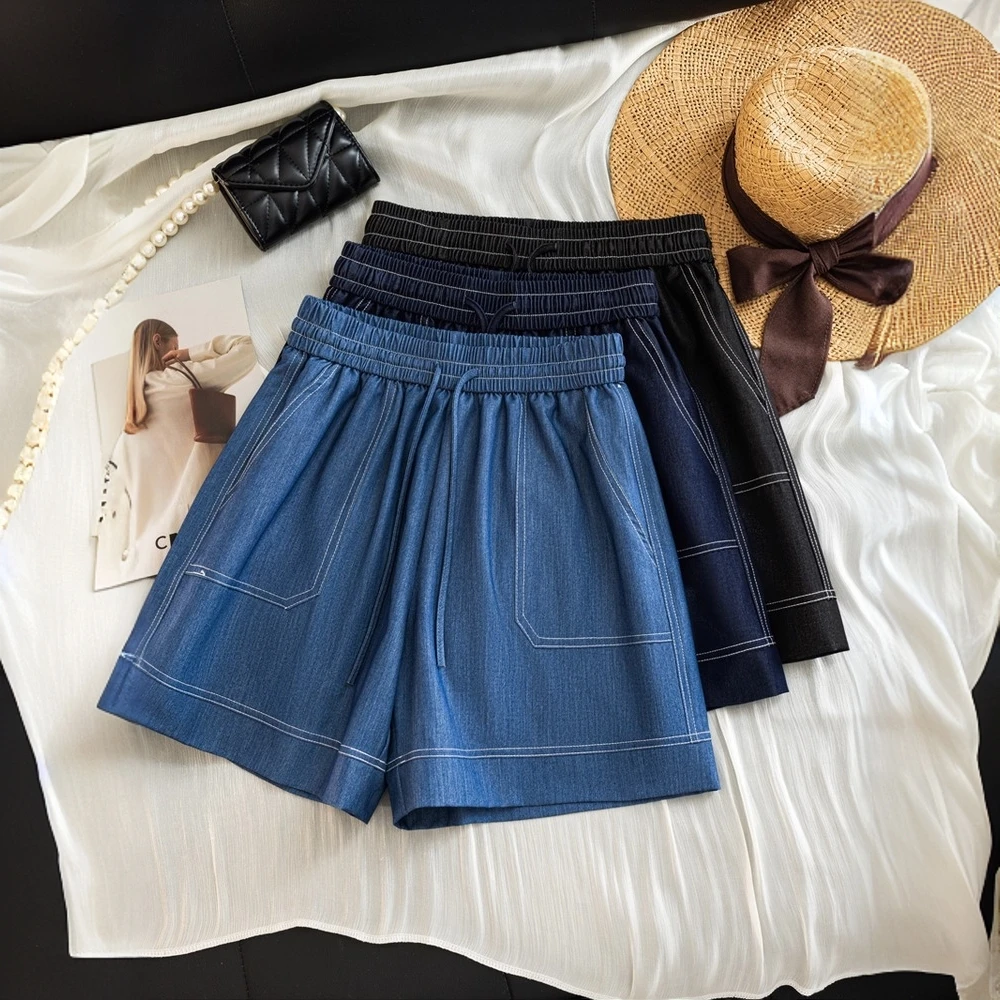 牛仔短裤女夏季新薄款休闲短裤凉爽高腰胖妹妹mm显瘦阔腿五分中裤