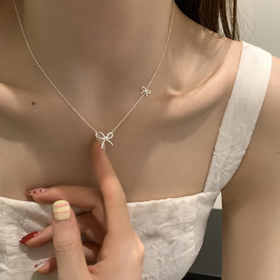 FARCOKO/法蔻 吊坠925银 蝴蝶结项链女简约女士配饰小众满分礼物