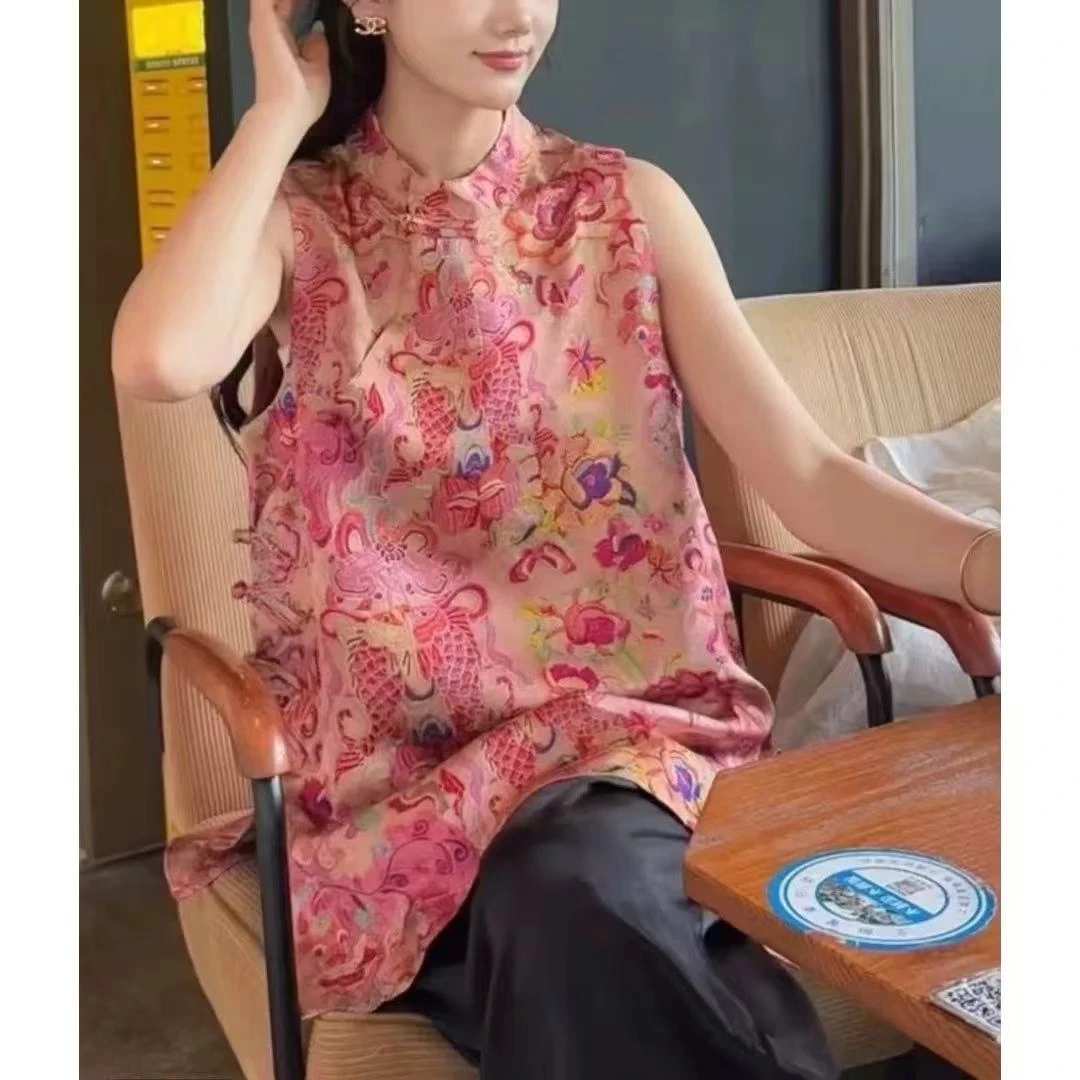 新中式国风无袖连衣裙女2025夏装轻奢复古盘扣显瘦减龄气质背心裙